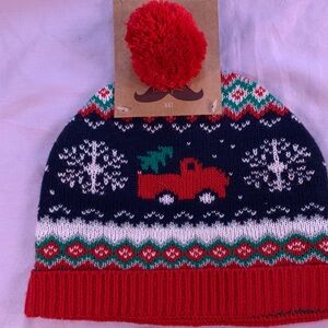 Festive Red and Navy Knit Beanie for Kids